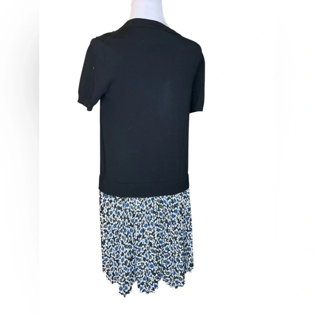Kate Spade Black Navy Floral Pleated Hollyhock Skirt Dress Size S